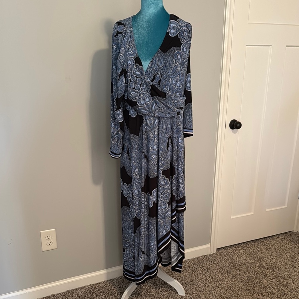 INC International Concepts Blue Paisley Wrap Maxi Dress